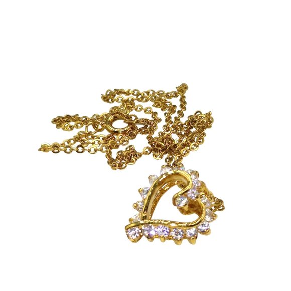 CZ Heart Pendant Necklace, Gold Tone Chain - Picture 2 of 4